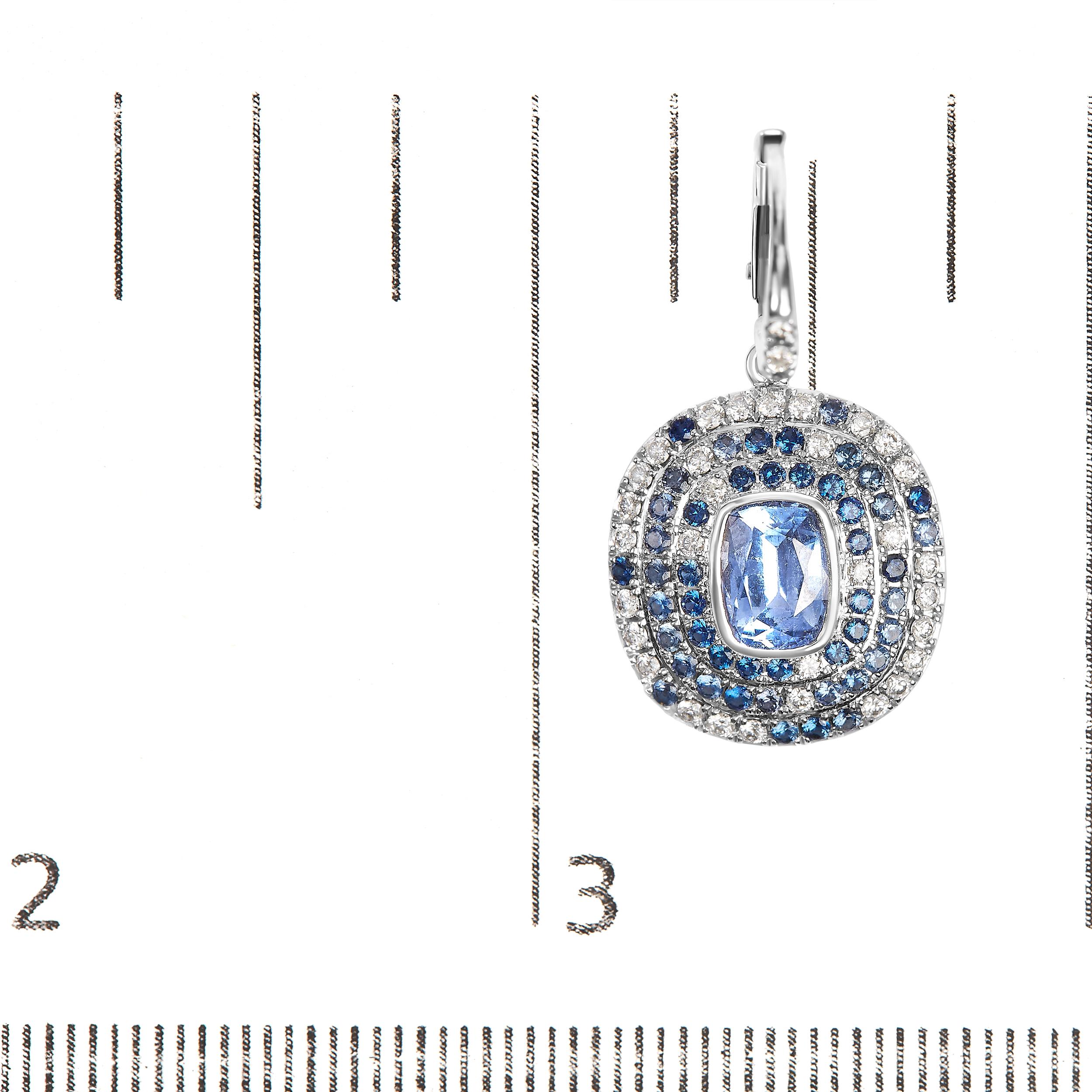 18K White Gold Blue Sapphire & Diamond Scattered Halo Drop and Dangle Earrings In New Condition For Sale In New York, NY