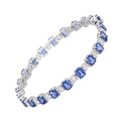 18K White Gold Blue Sapphire Diamond Tennis Bracelet 15.06TCW