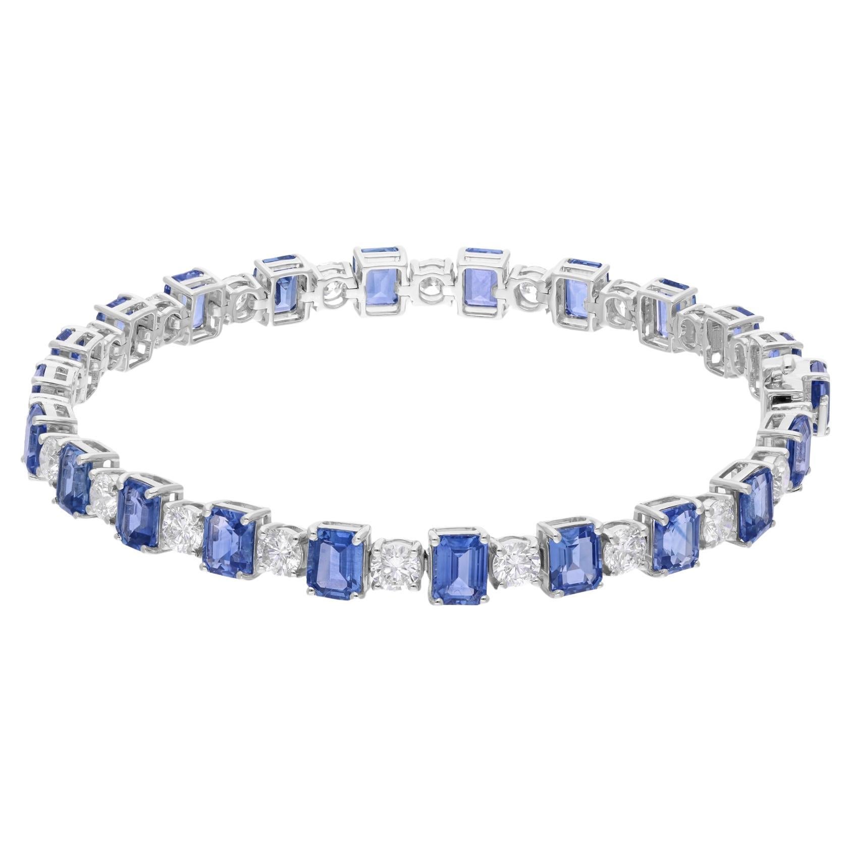 18K White Gold Blue Sapphire Diamond Tennis Bracelet 15.06TCW