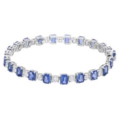 18K White Gold Blue Sapphire Diamond Tennis Bracelet 15.06TCW