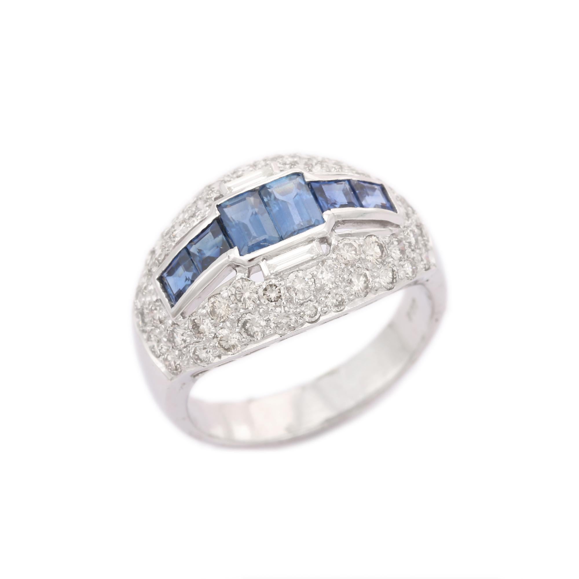 For Sale:  Handcrafted 18 Karat Solid White Gold Diamond Sapphire Cocktail Ring 2