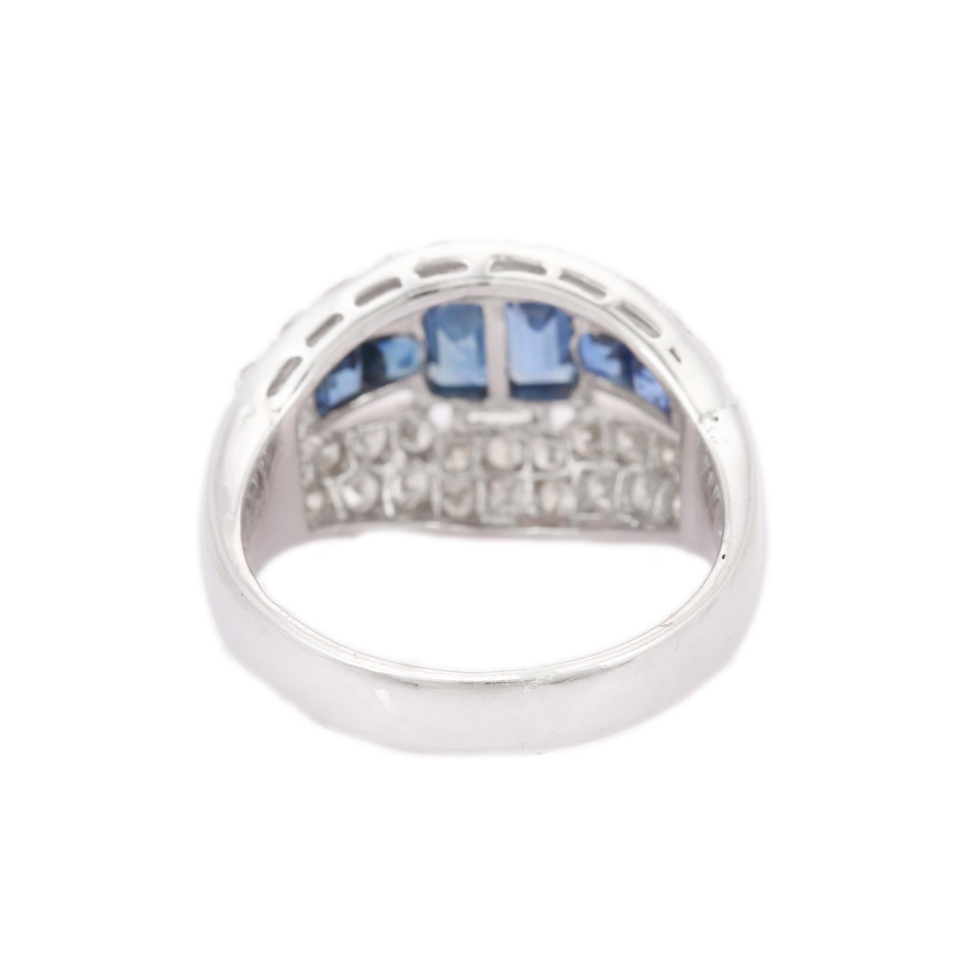 For Sale:  Handcrafted 18 Karat Solid White Gold Diamond Sapphire Cocktail Ring 4