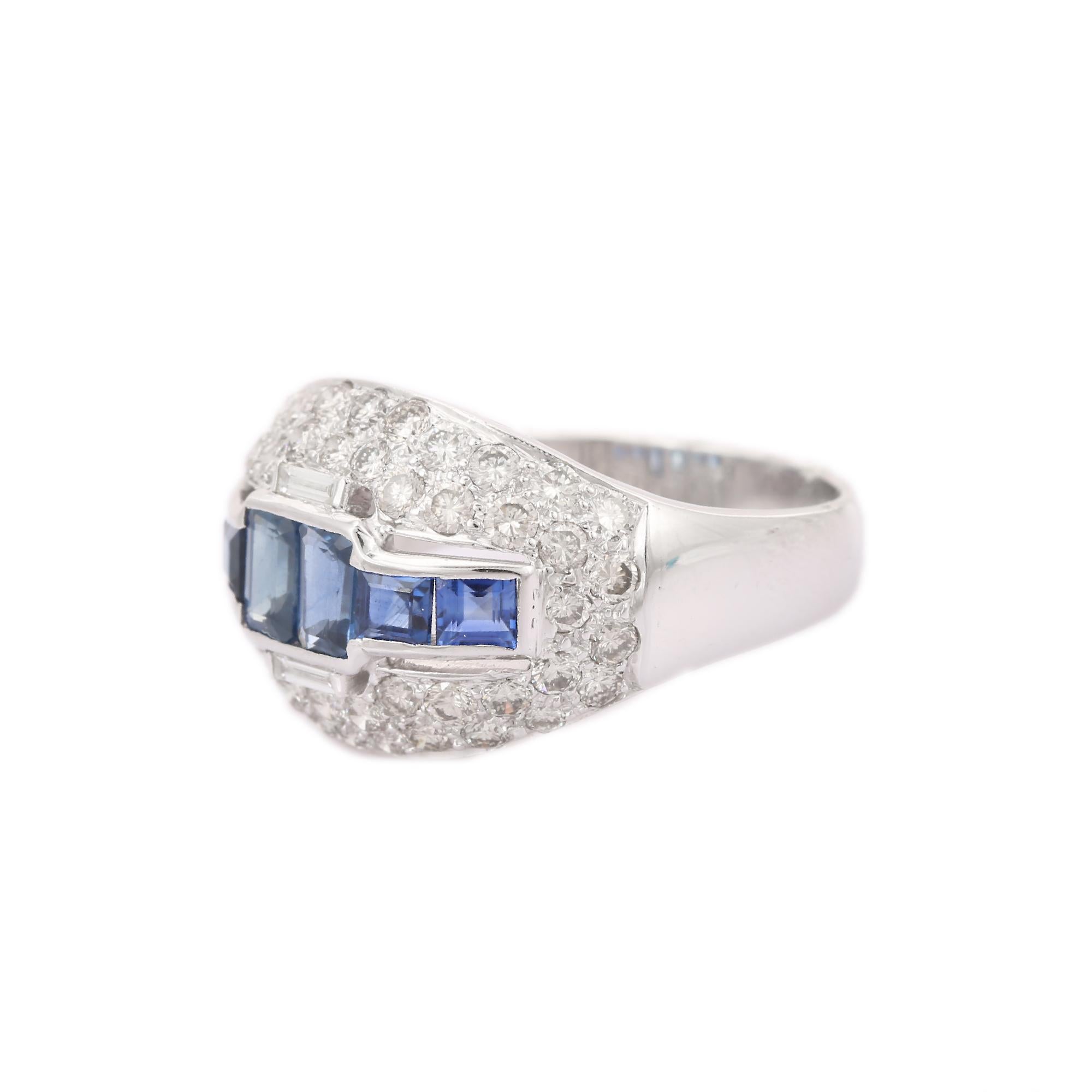For Sale:  Handcrafted 18 Karat Solid White Gold Diamond Sapphire Cocktail Ring 5
