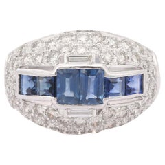 18K White Gold Blue Sapphire Diamond Wedding Ring