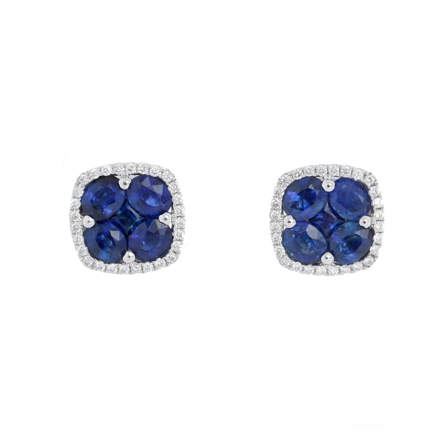 Boucles d'oreilles saphir bleu en or blanc 18K en vente