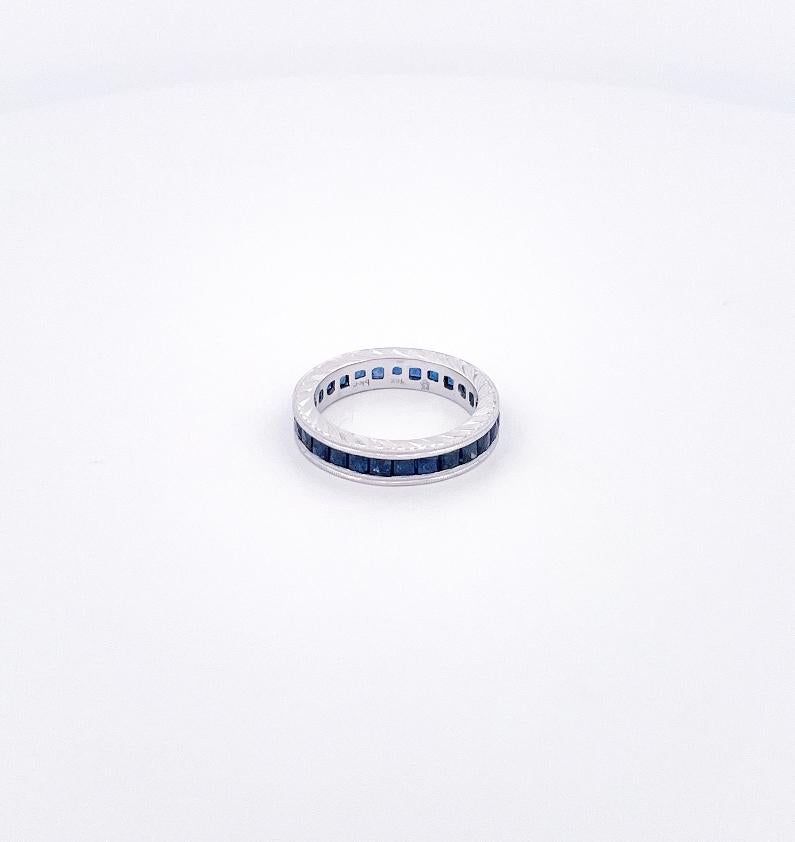 Square Cut 18k White Gold Blue Sapphire Eternity Ring For Sale