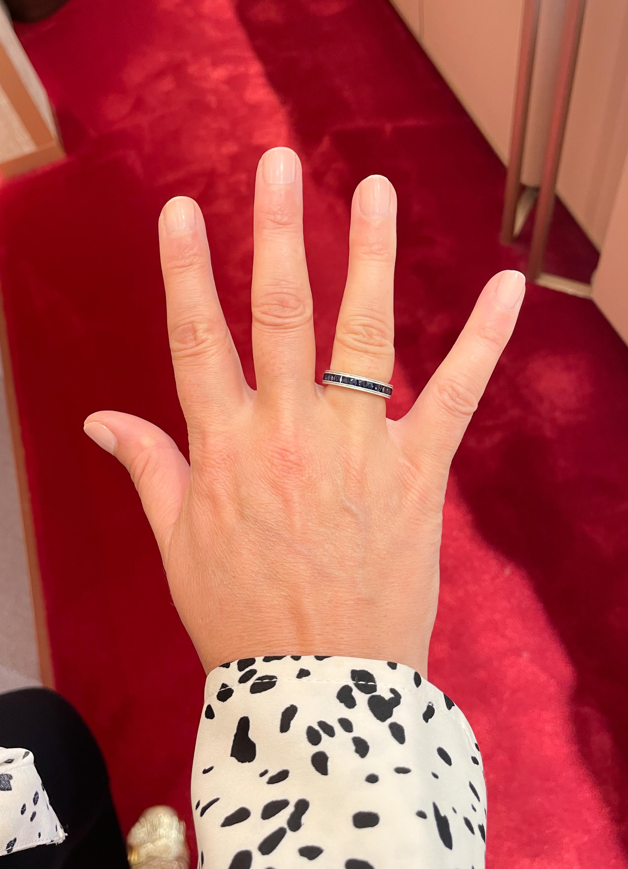 Women's or Men's 18k White Gold Blue Sapphire Eternity Ring For Sale