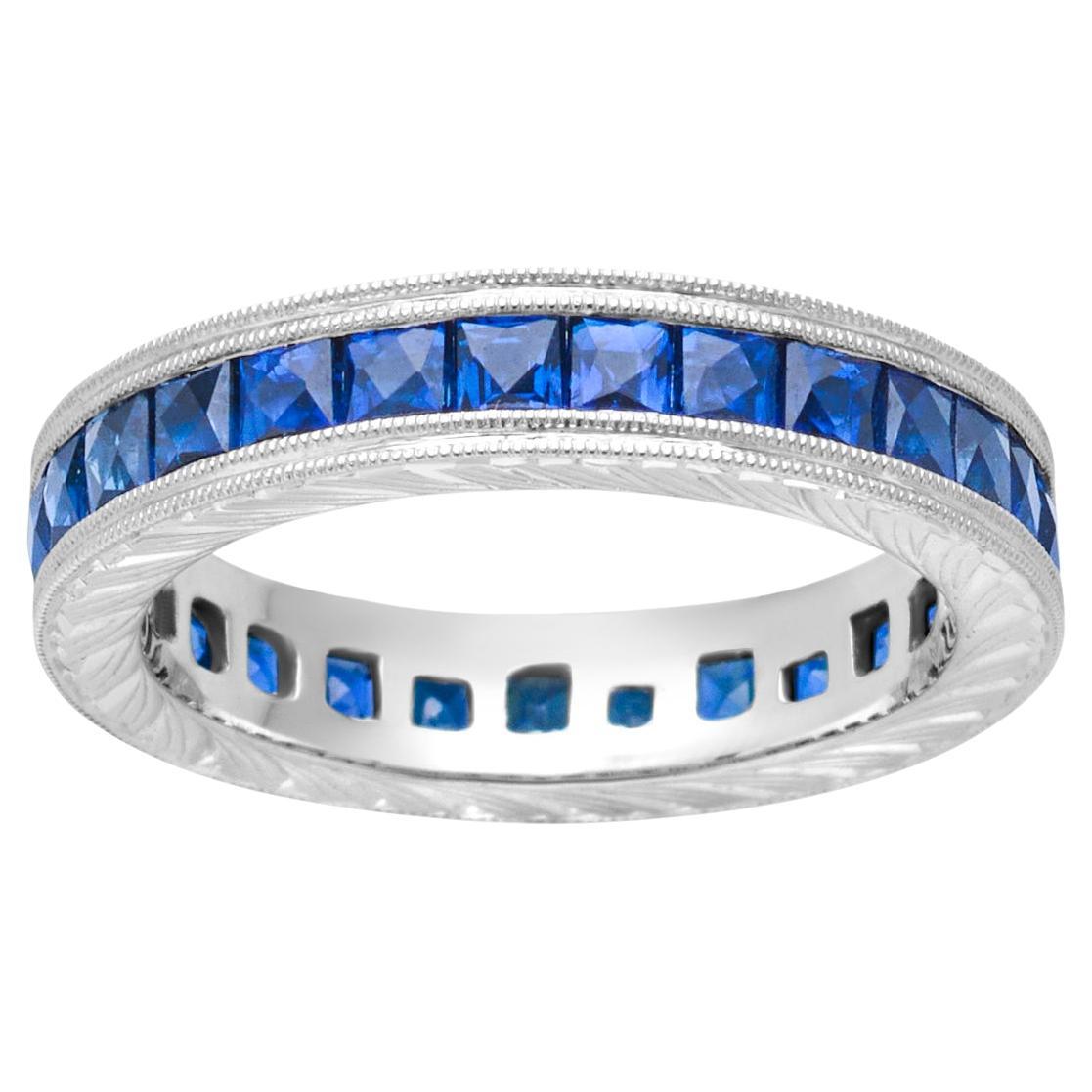18k White Gold Blue Sapphire Eternity Ring For Sale
