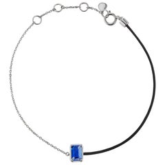 18 Karat White Gold Blue Sapphire Link Chain Bracelet