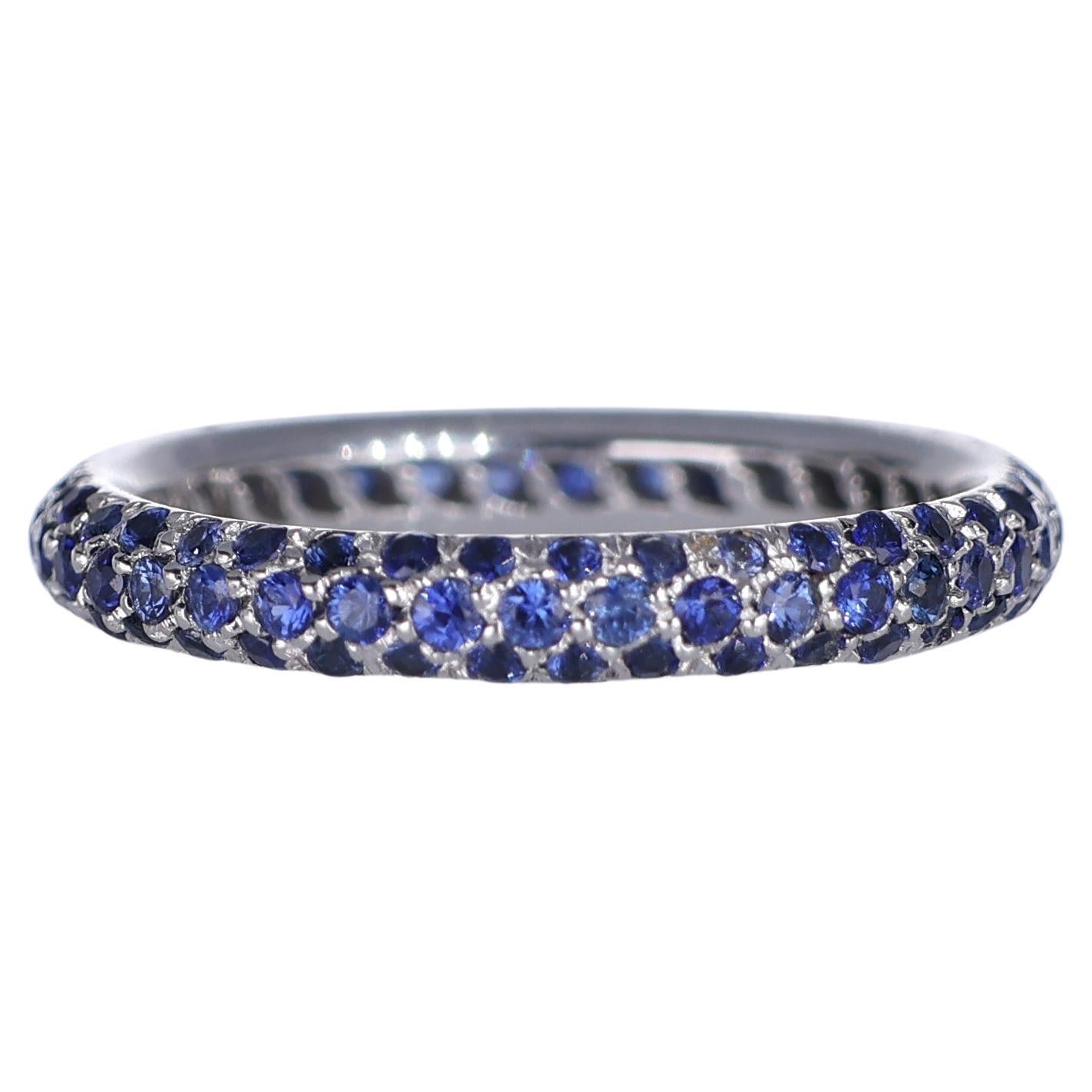 18K White Gold Blue Sapphire Pavé Band Ring