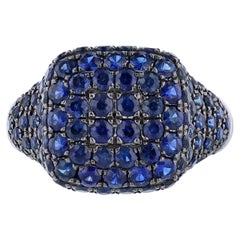 Anello "Pave" in oro bianco 18 carati con zaffiro blu