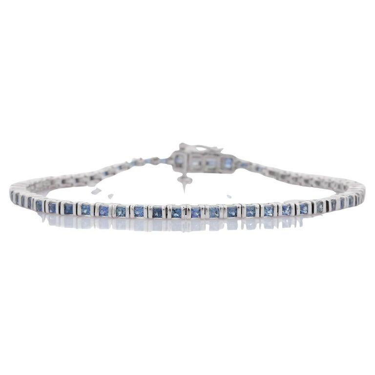 Natural Blue Sapphire Tennis Bracelet for Everyday Wear Made in 18K White Gold For Sale 1
