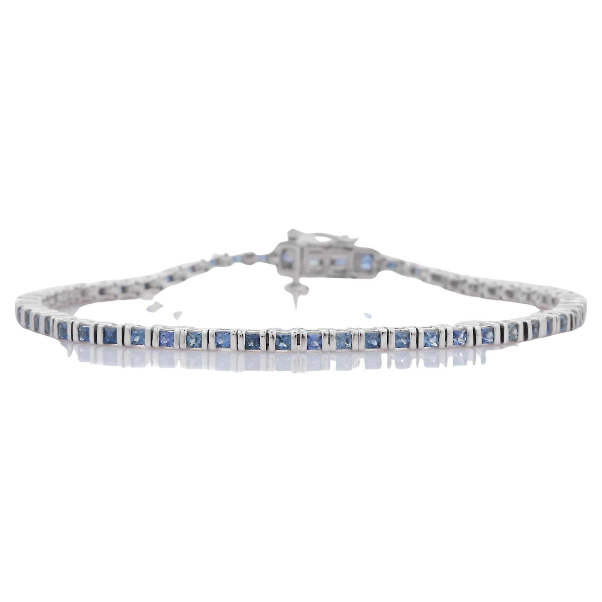 Pulsera Tenis Zafiro Azul Oro Blanco 18K en venta