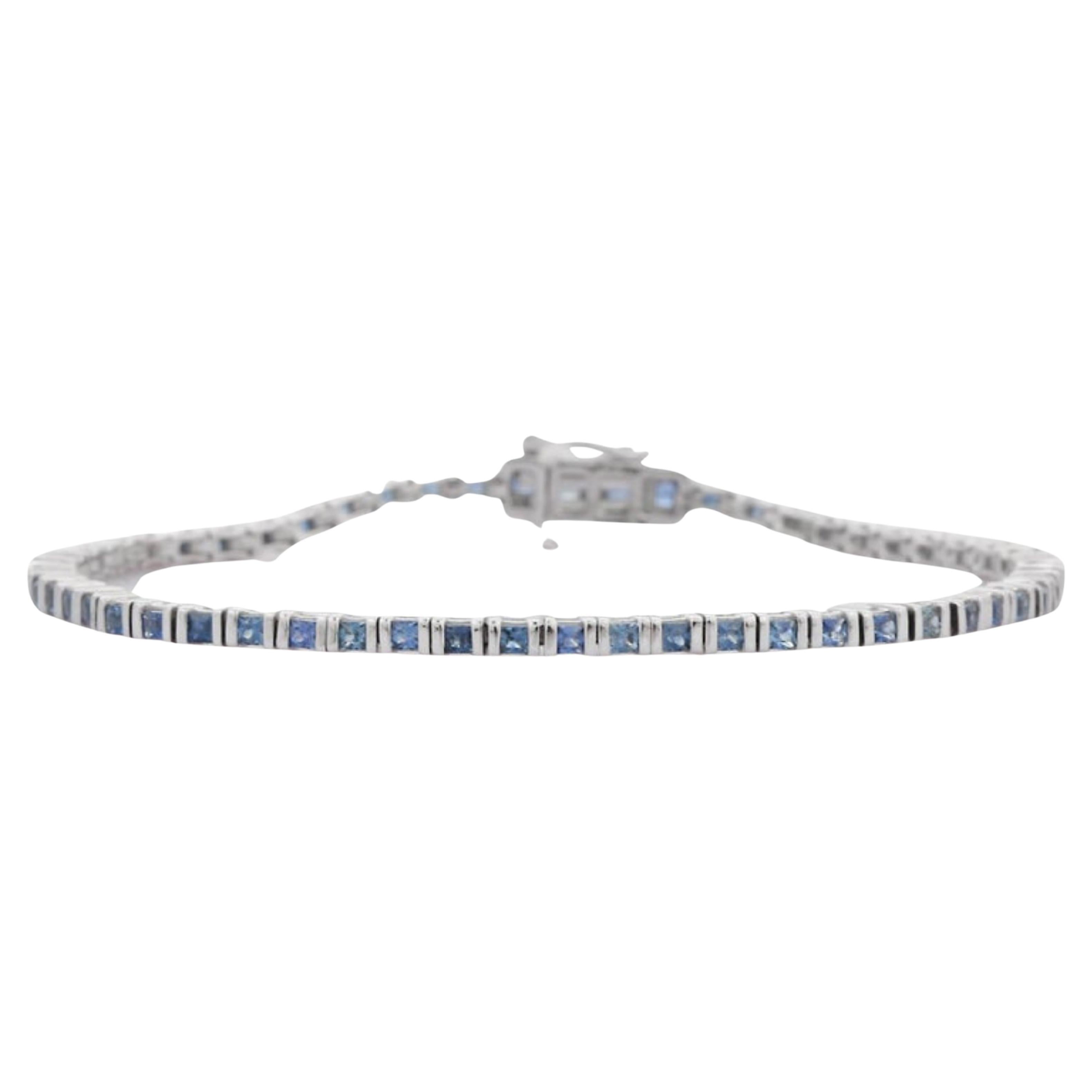 Pulsera Tenis Zafiro Azul Oro Blanco 18K
