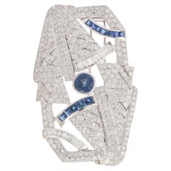18K White Gold Blue Sapphire Wedding Brooch with Diamonds 