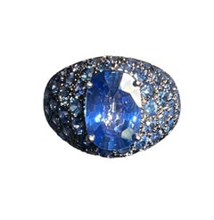 18K White Gold Blue Sapphires Dome Cocktail Ring