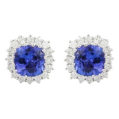 18 Karat Weißgold Ohrstecker mit blauem Tansanit und Diamant