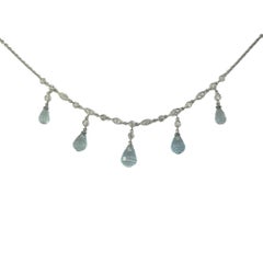 18K White Gold Blue Topaz and Diamond Necklace  #16721