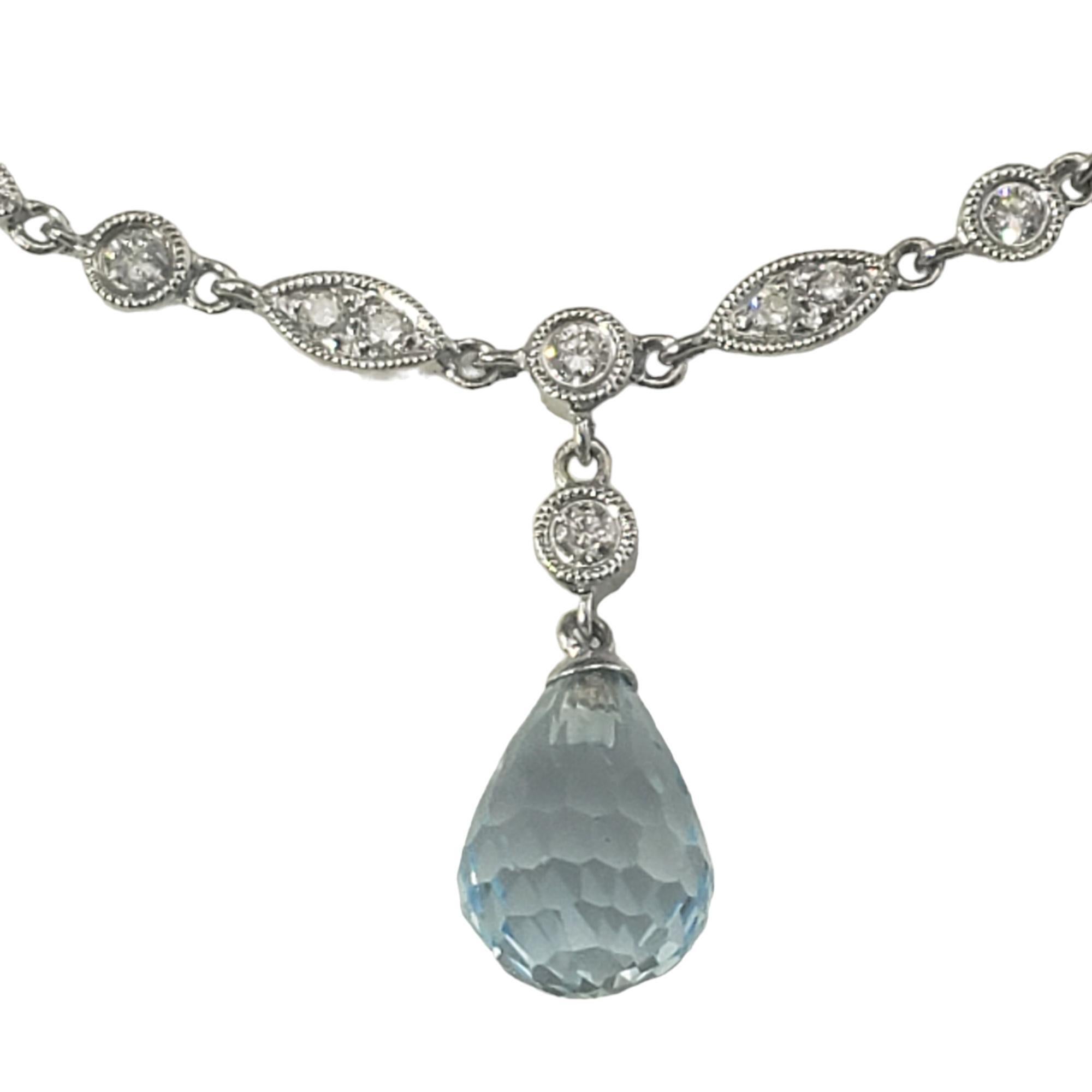 Briolette Cut 18K White Gold Blue Topaz and Diamond Necklace  #16721 For Sale