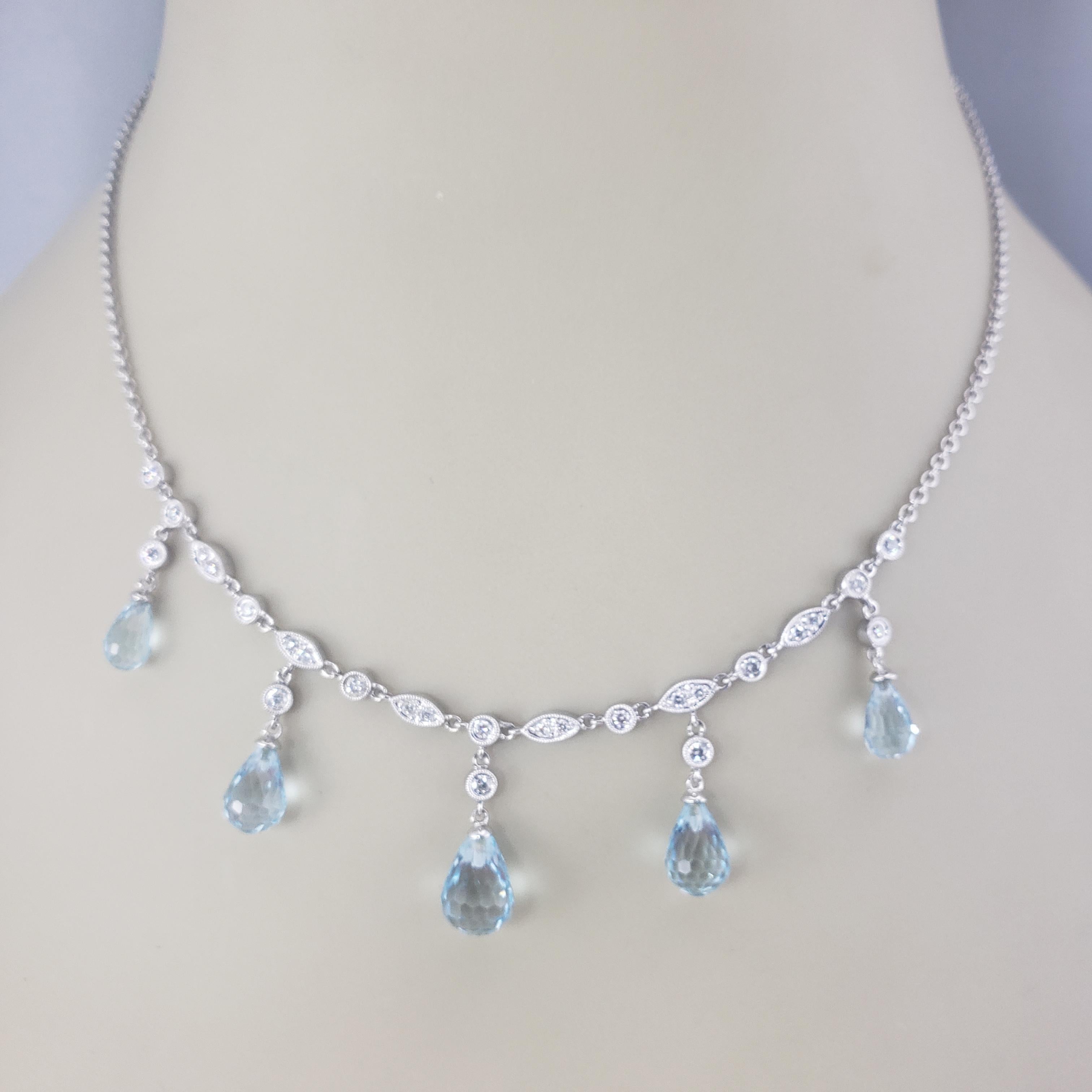 18K White Gold Blue Topaz and Diamond Necklace  #16721 For Sale 1