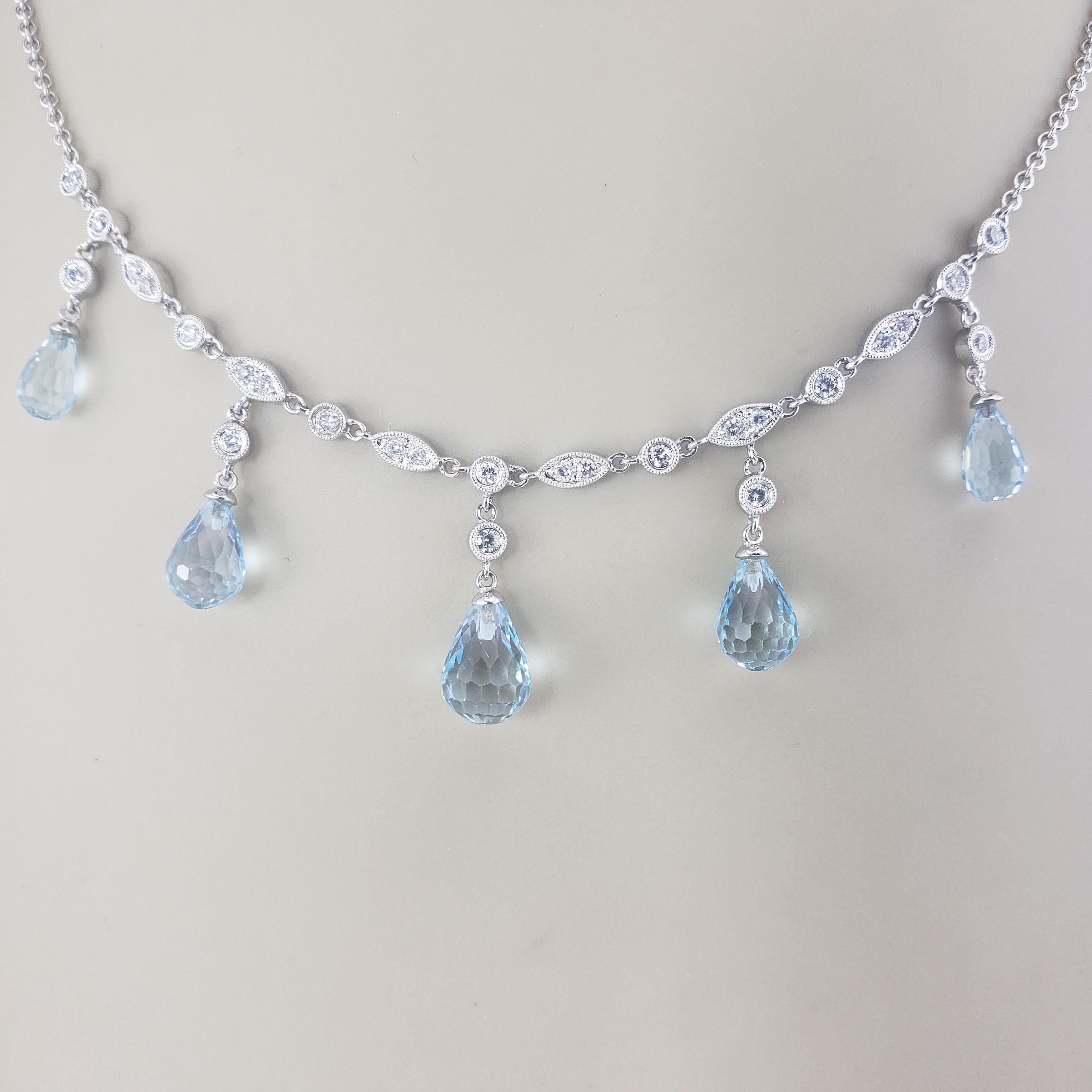 18K White Gold Blue Topaz and Diamond Necklace  #16721 For Sale 2