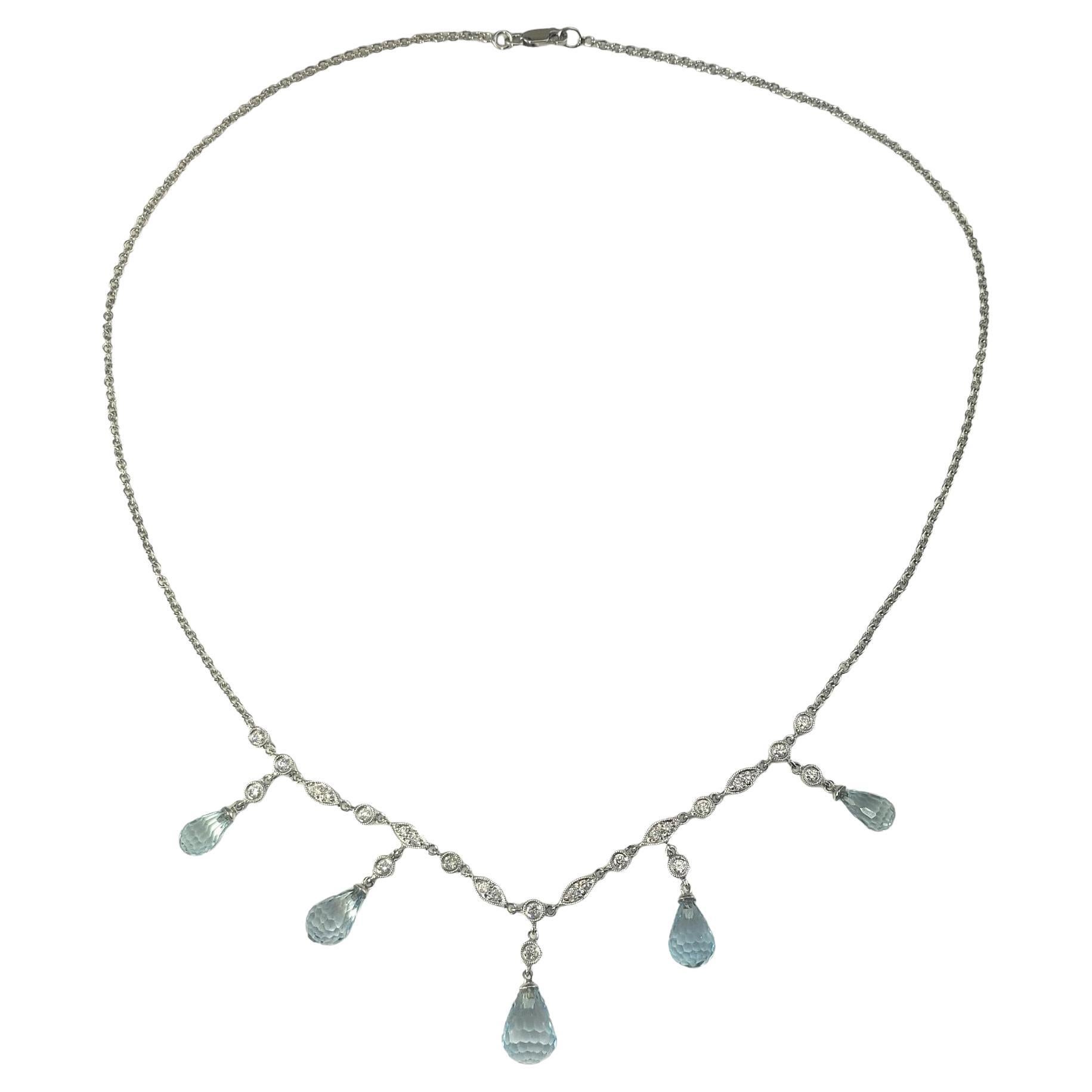 18K White Gold Blue Topaz and Diamond Necklace  #16721