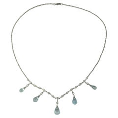 18K White Gold Blue Topaz and Diamond Necklace  #16721