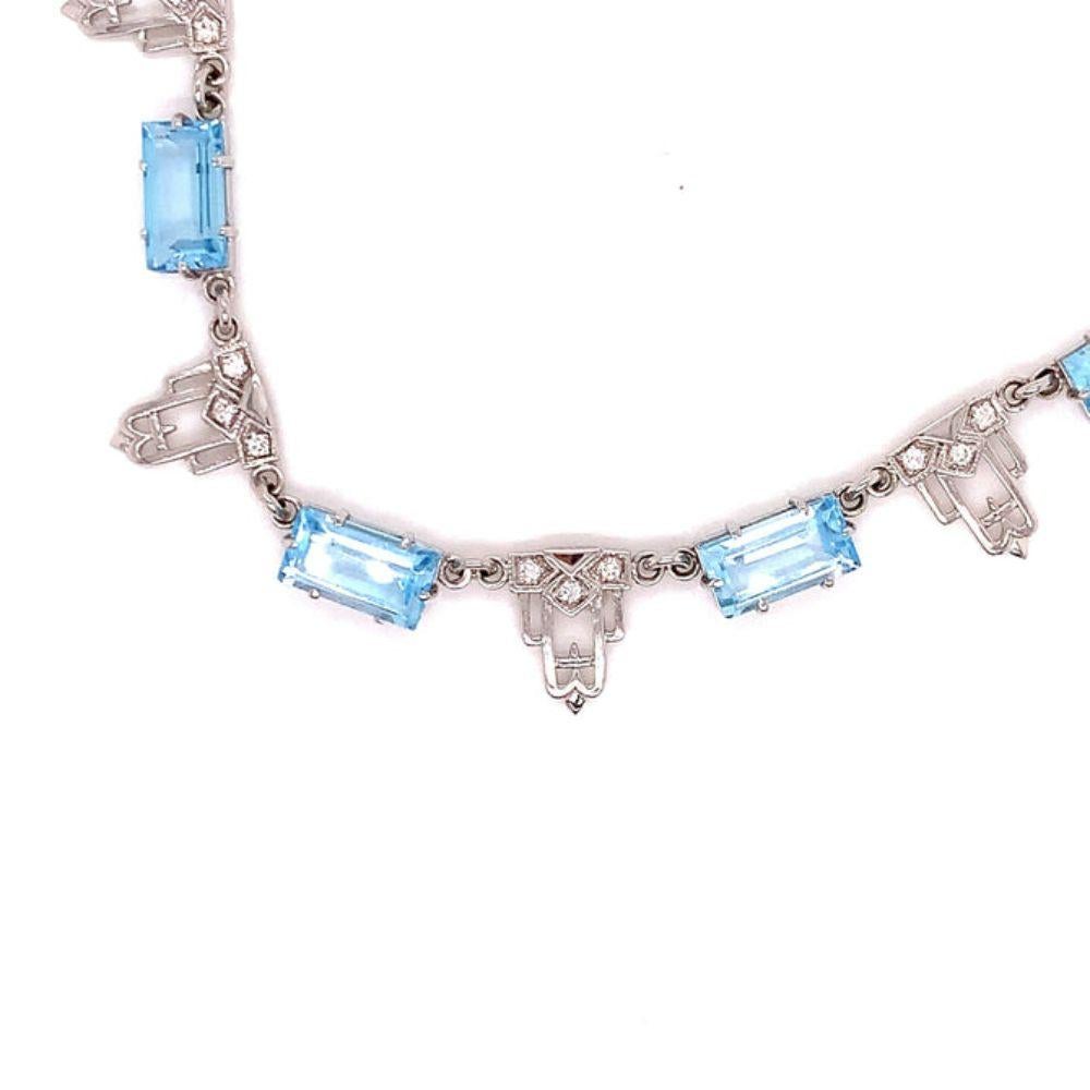 Modern 18K White Gold, Blue Topaz and Diamond Newport Necklace For Sale