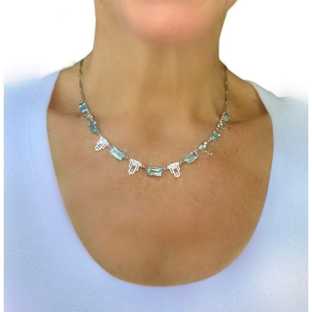 Round Cut 18K White Gold, Blue Topaz and Diamond Newport Necklace For Sale