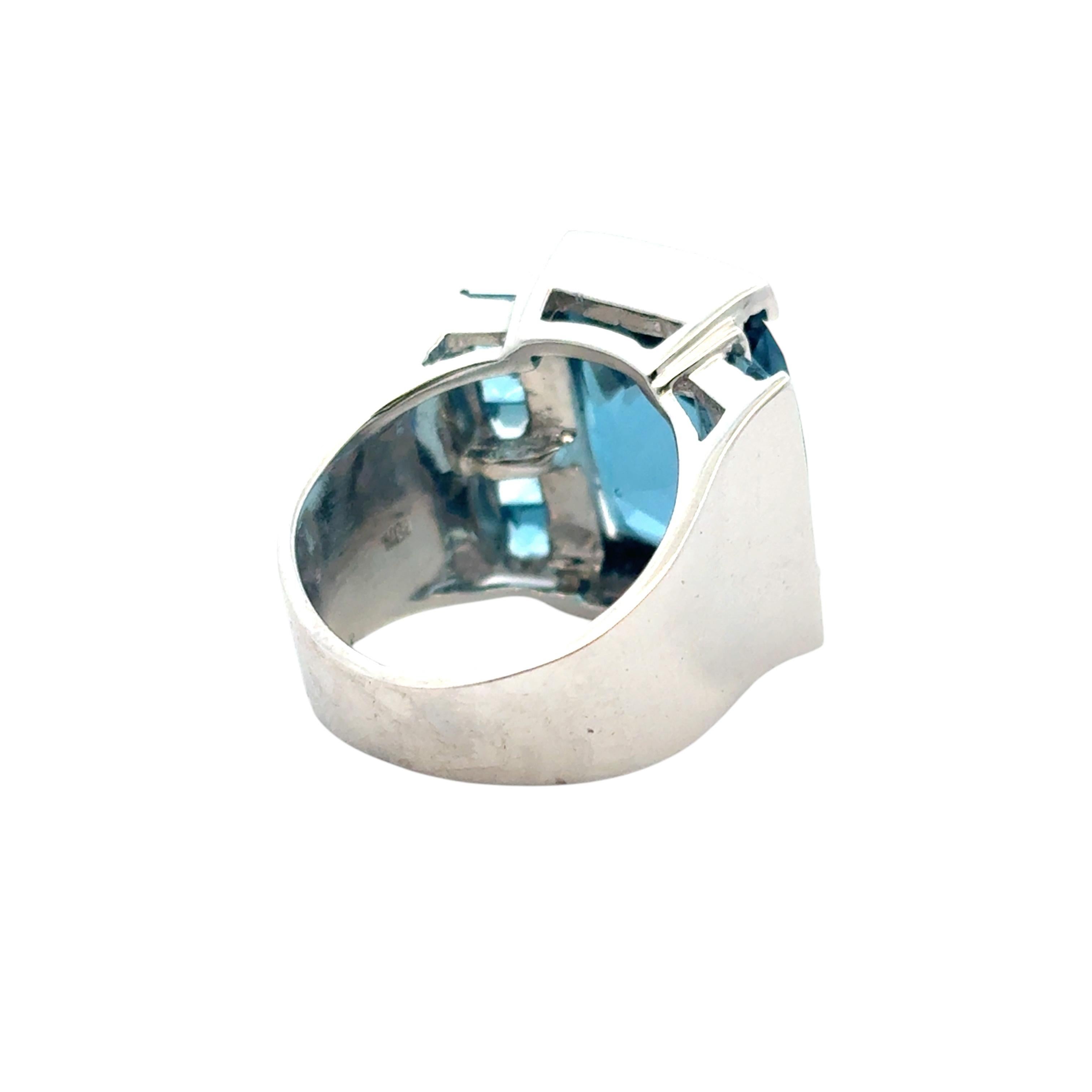 Anello in oro bianco 18 carati con topazio blu e diamante in vendita 4