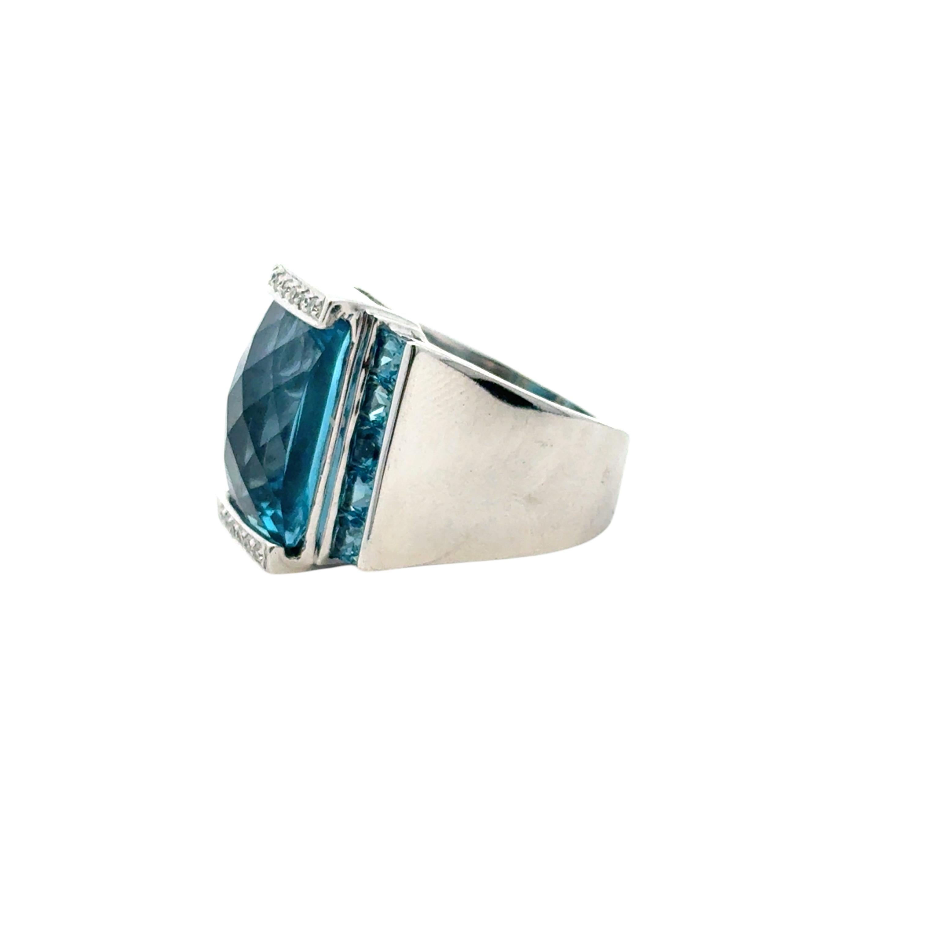 Anello in oro bianco 18 carati con topazio blu e diamante in vendita 7