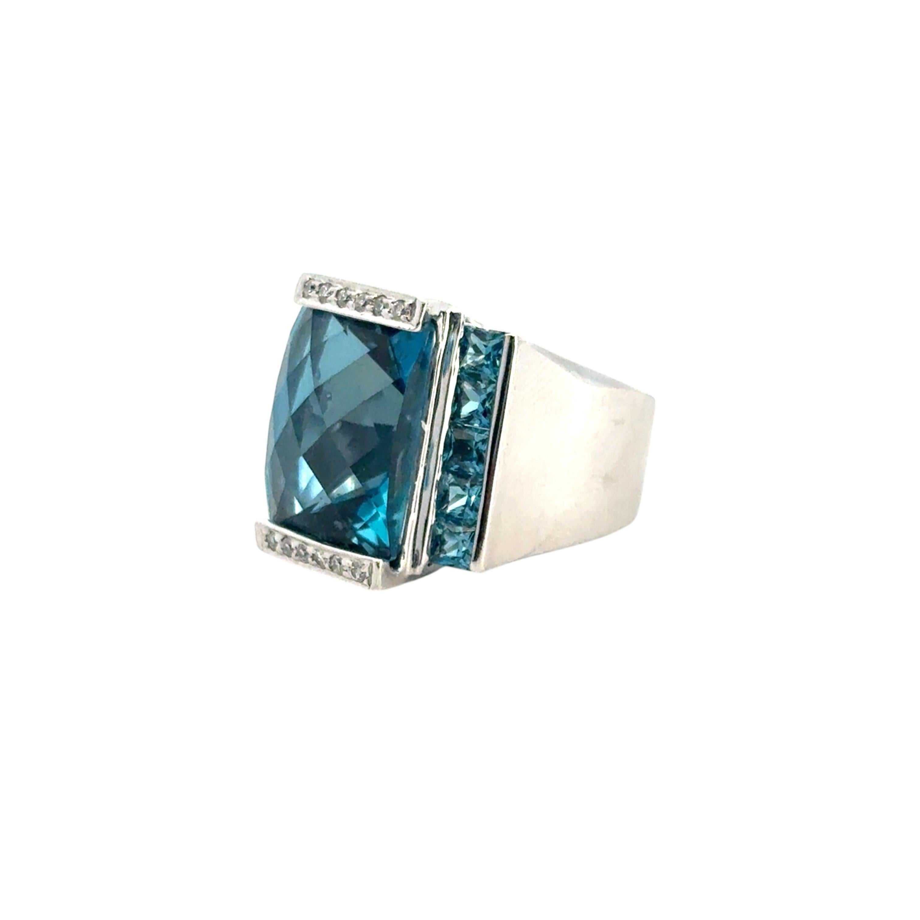 Anello in oro bianco 18 carati con topazio blu e diamante in vendita 8