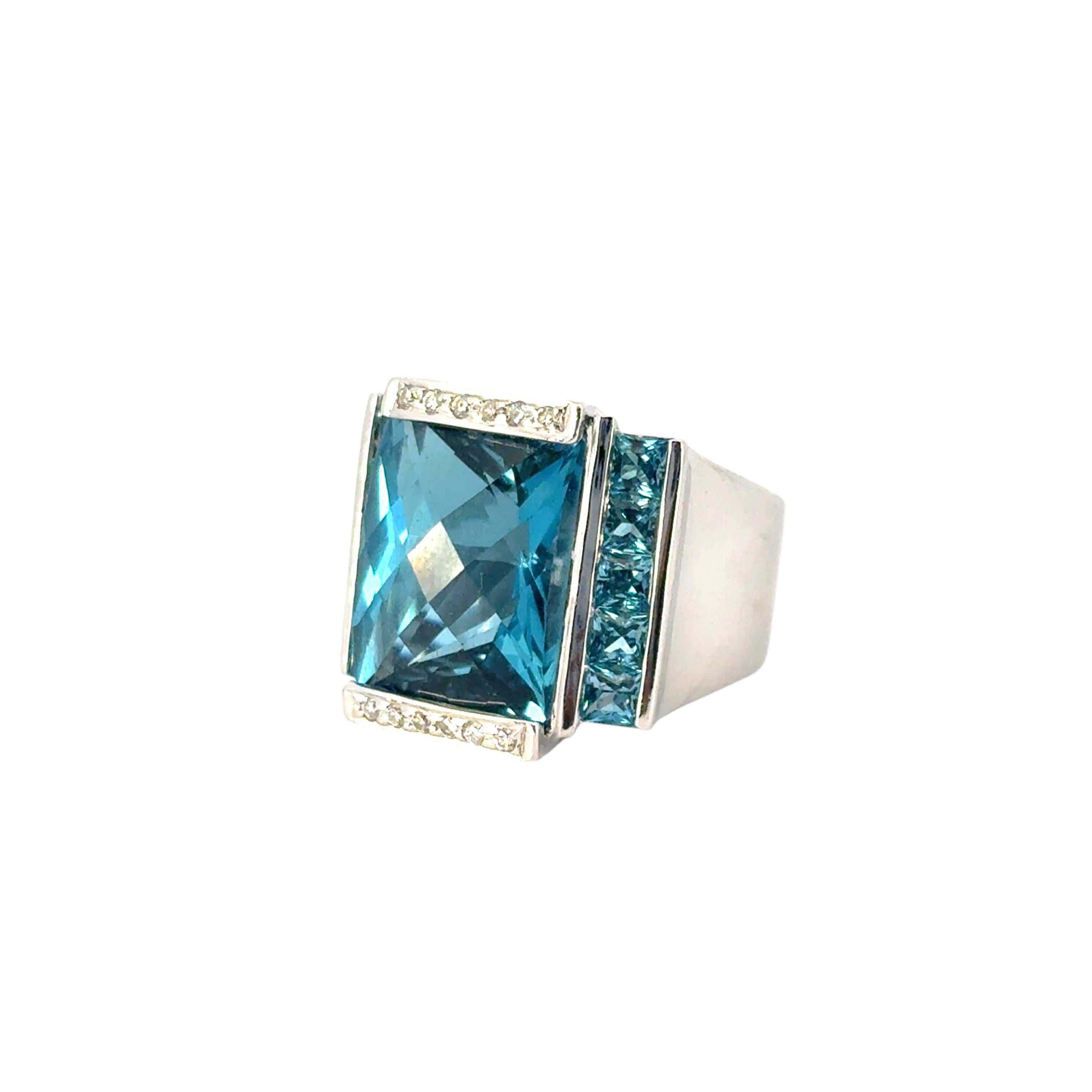 Anello in oro bianco 18 carati con topazio blu e diamante in vendita 9