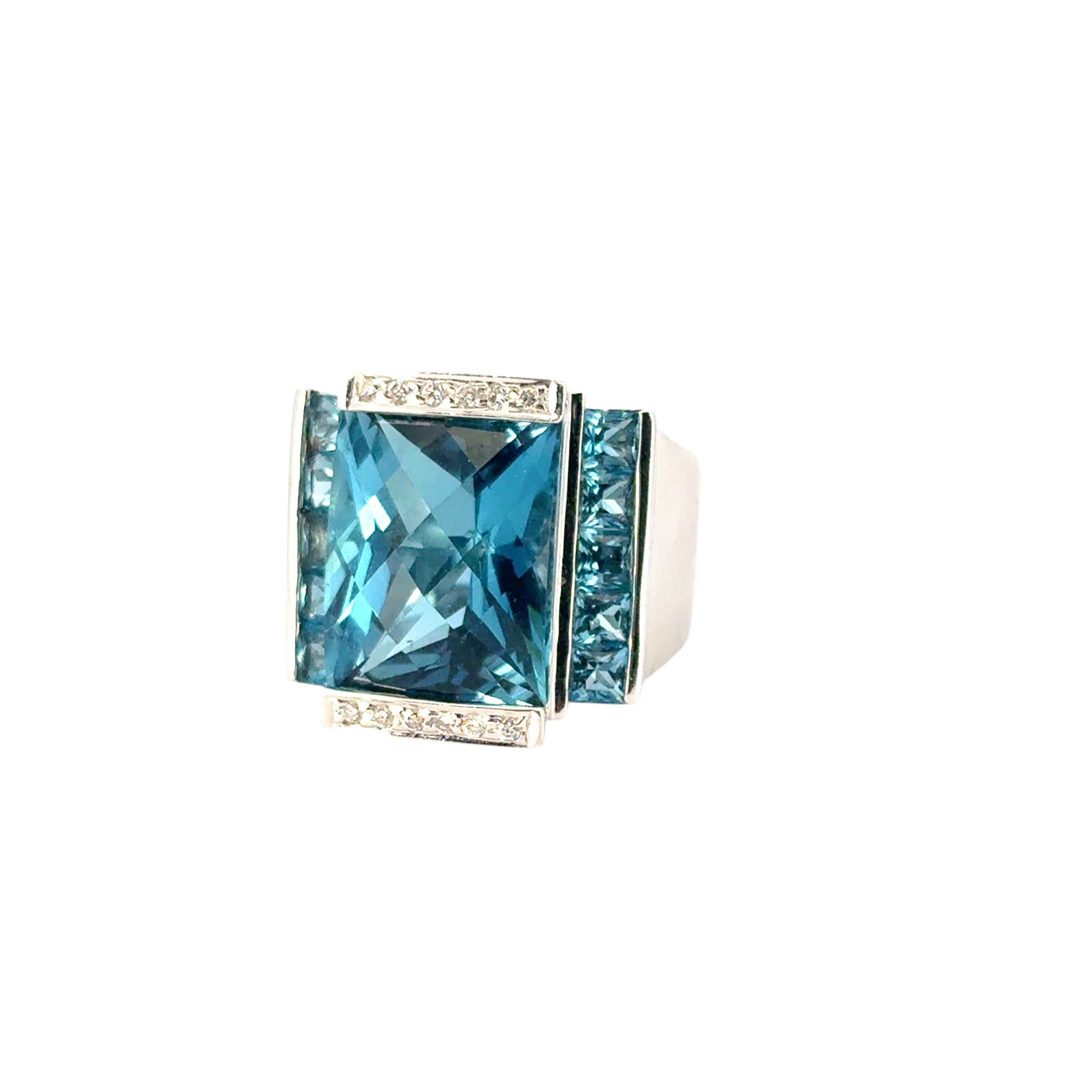 Anello in oro bianco 18 carati con topazio blu e diamante in vendita 10