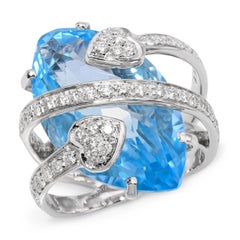 18k White Gold Blue Topaz and Diamond Ring