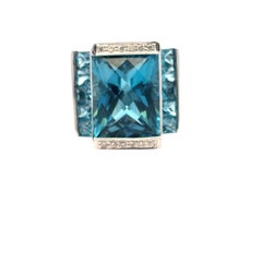 18k White Gold Blue Topaz and Diamond Ring