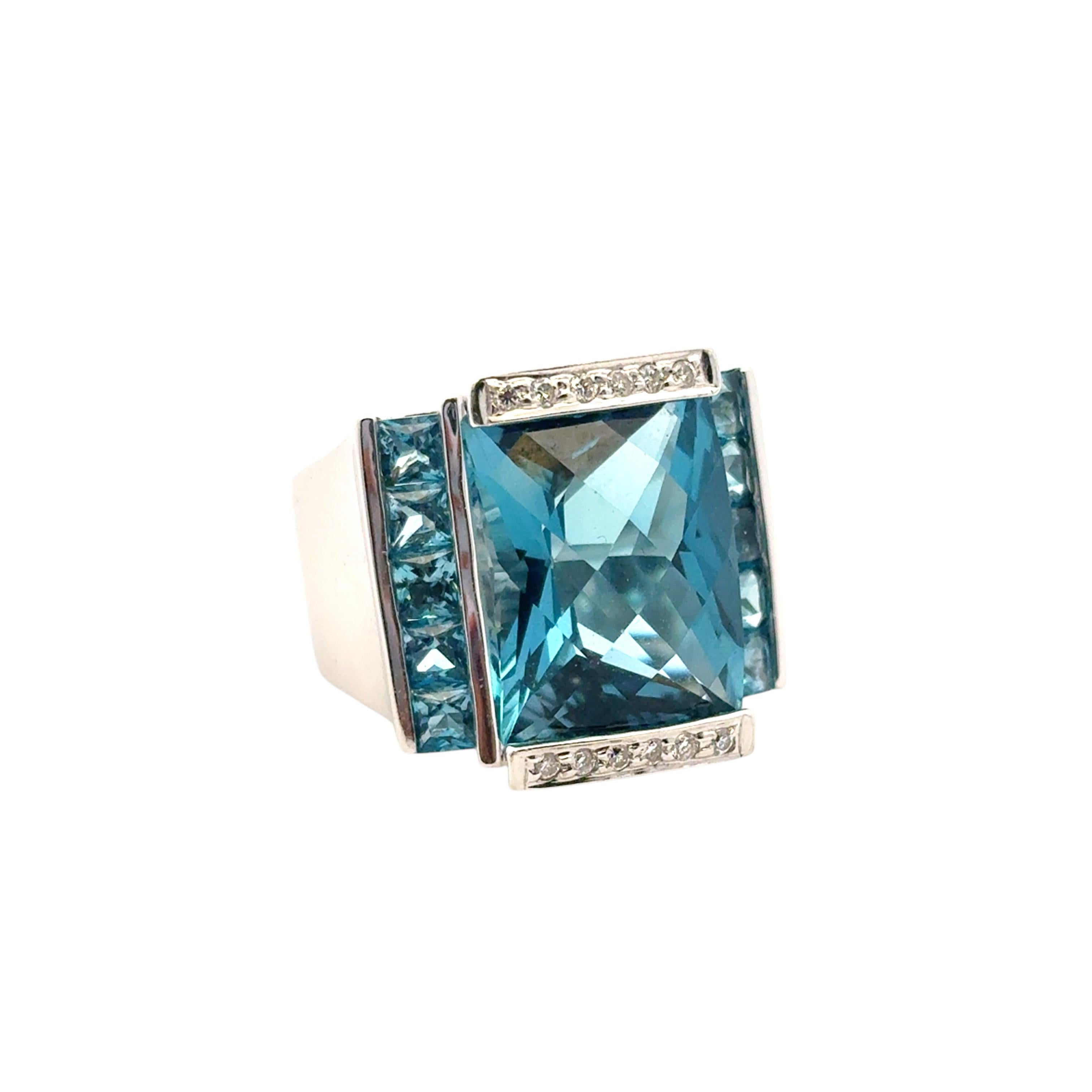 Anello in oro bianco 18 carati con topazio blu e diamante in vendita 1