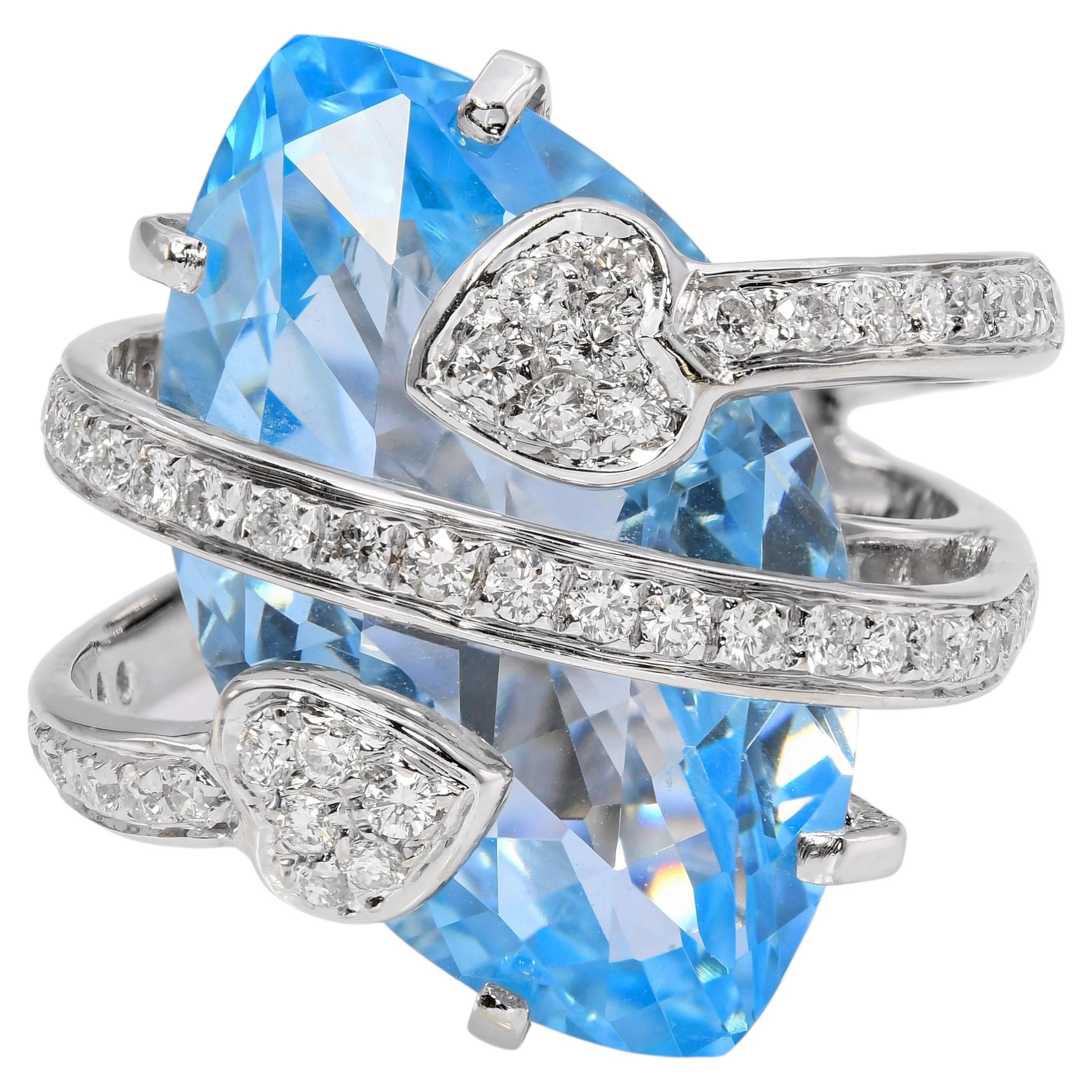 18k Weißgold Blautopas und Diamantring im Angebot