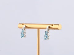 18K White Gold Blue Topaz and Diamond Triple-Drop Earrings