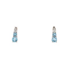 18K White Gold Blue Topaz and Diamond Triple-Drop Earrings