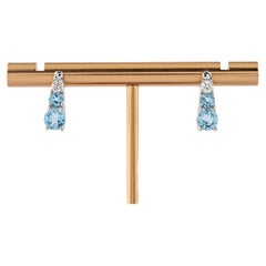 18K White Gold Blue Topaz and Diamond Triple-Drop Earrings
