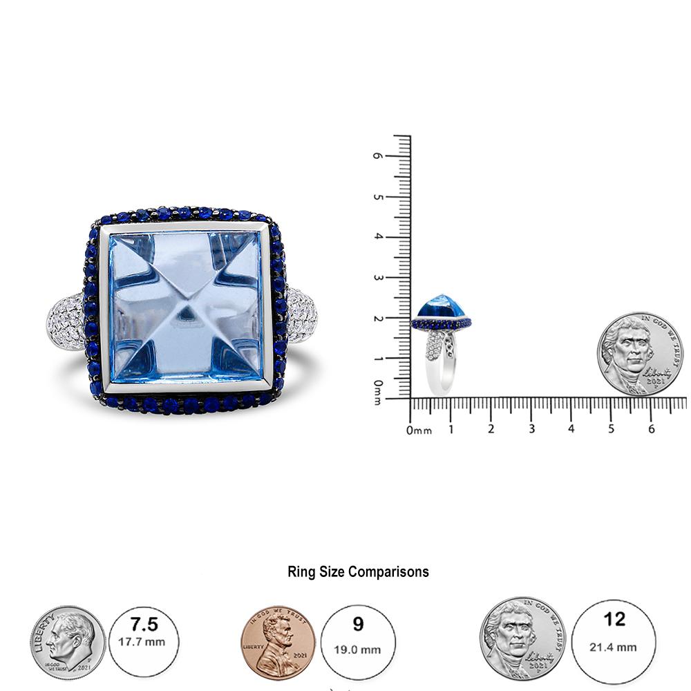 18K White Gold Blue Topaz Cocktail Ring with Blue Sapphire Halo Diamond Shank 1