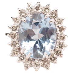 18 Karat Weißgold Blauer Topas Diamant Halo Cocktail-Ring