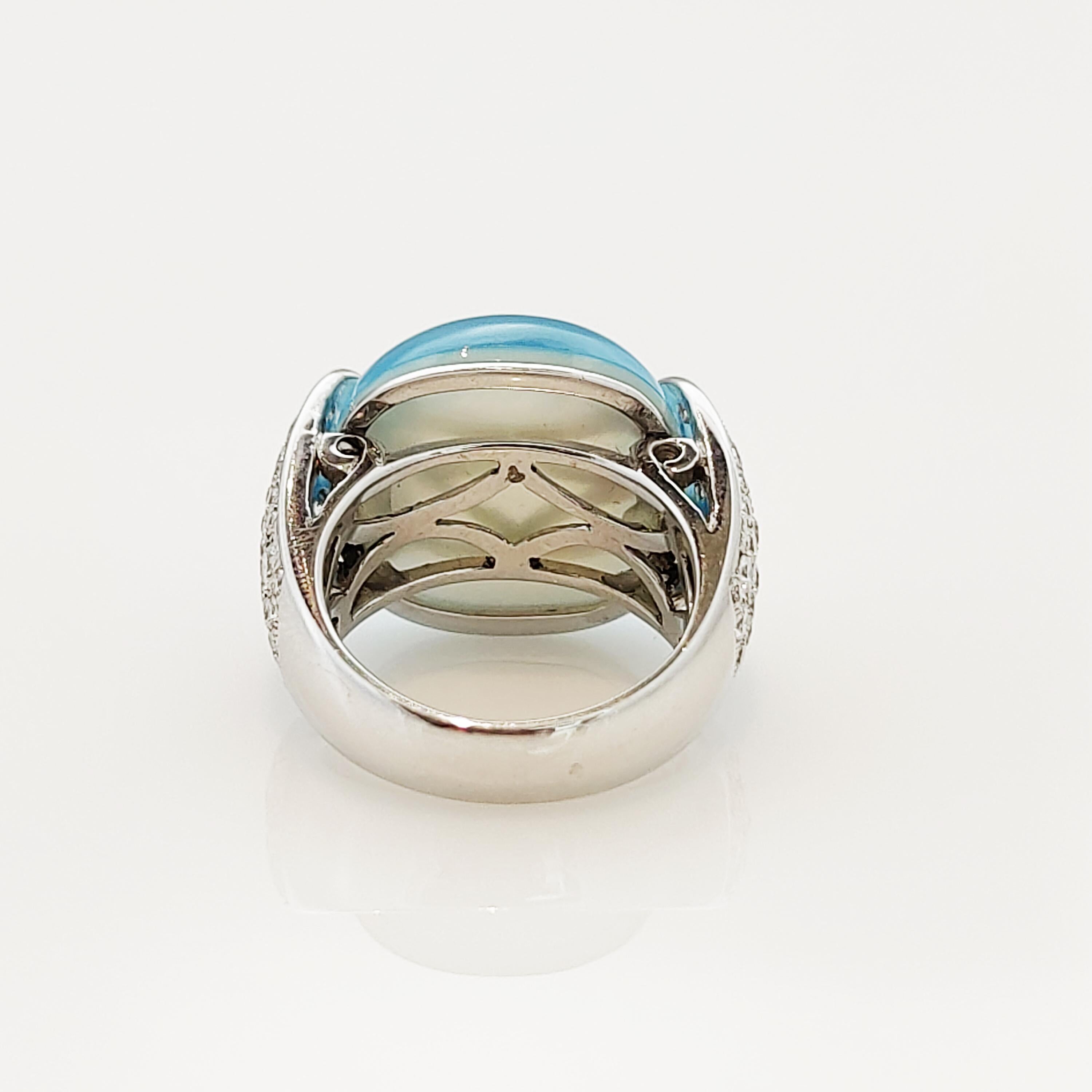 Modern 18 Karat White Gold Blue Topaz Doublet Cocktail Ring with Diamonds For Sale