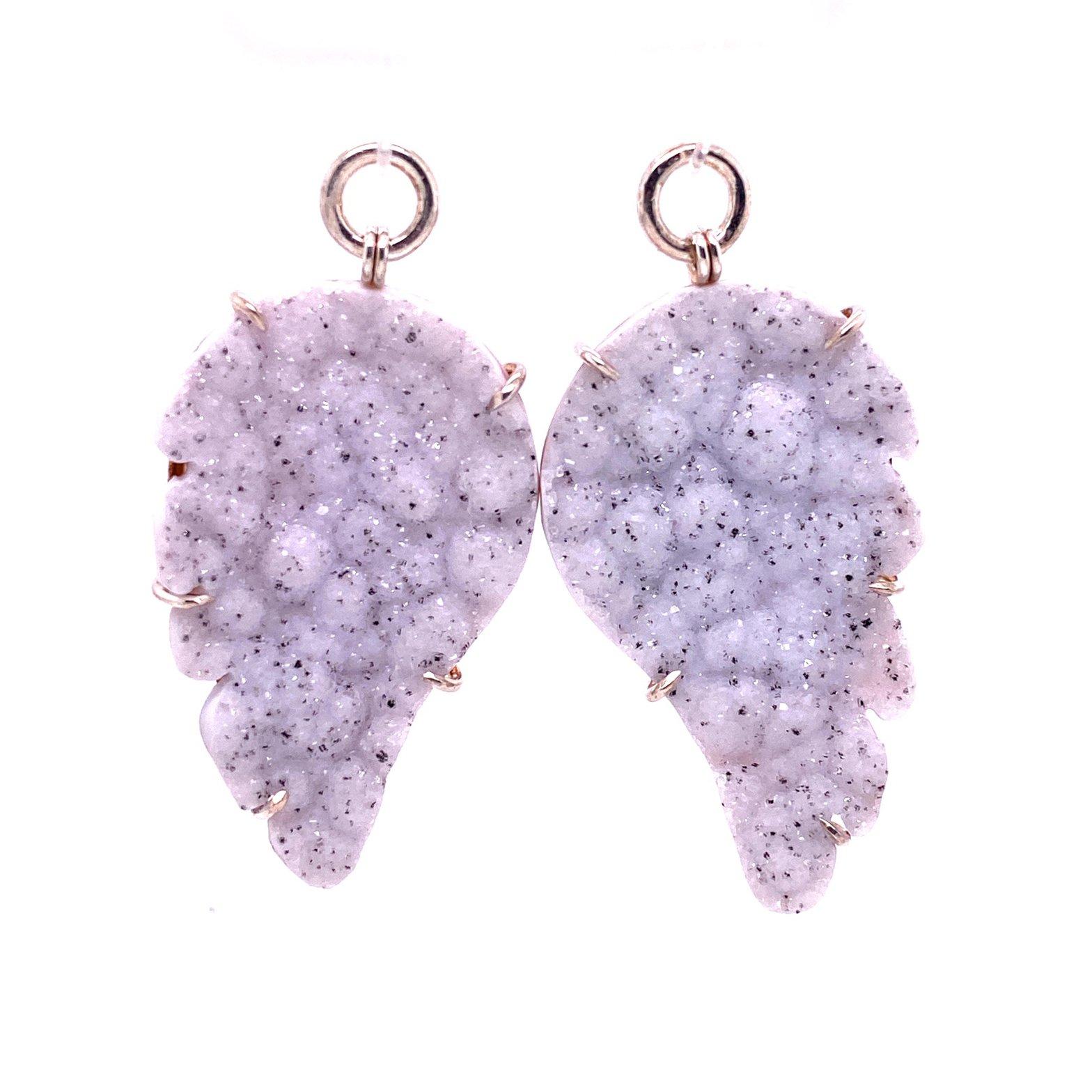 Round Cut 18k White Gold Blue Tourmaline Studs with White Druzy Wing Jackets For Sale