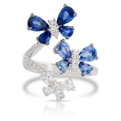 18K White Gold Blue & White Sapphire Butterfly Ring