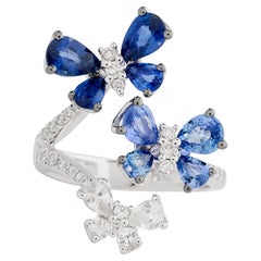 Bague papillon en or blanc 18K saphir bleu et blanc