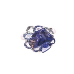 18K White Gold Bonbon Blue Ring with Uncut Tanzanite and Uncut Blue Sapphires