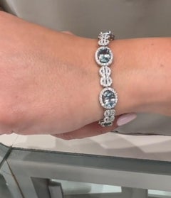 18K Weißgold Armband Oval Aquamarine 10,91 Karat & Runde Diamanten 4,63 Ct