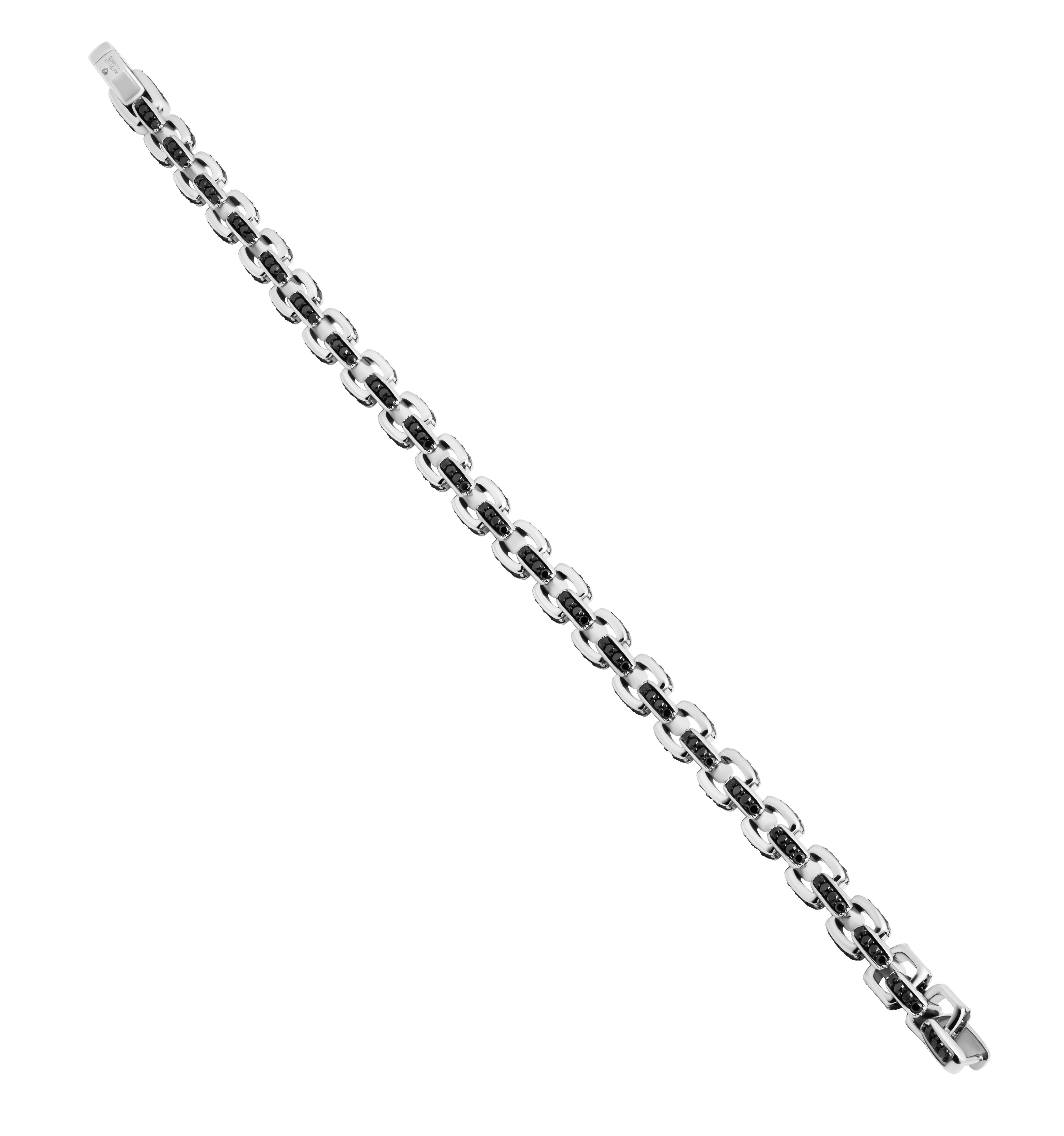 Taille ronde Bracelet en or blanc 18K avec diamants noirs en vente
